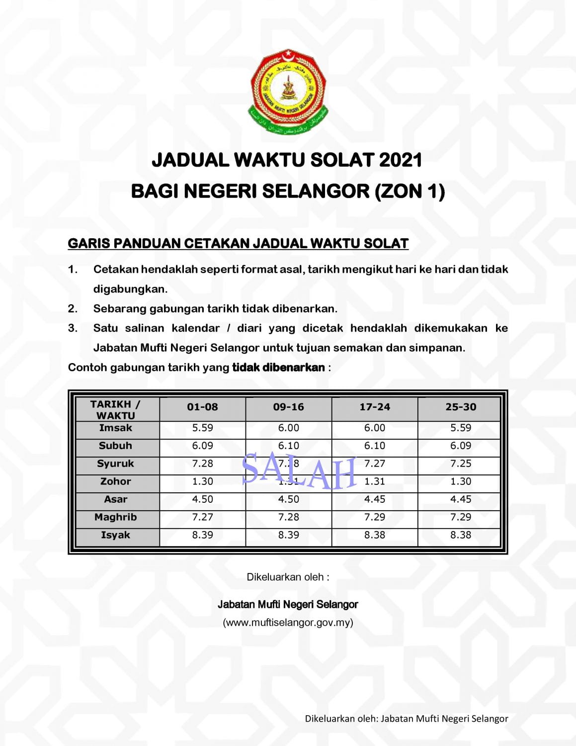 Jadual Solat Selangor 2020 / Waktu Solat Selangor Shah Alam - Umpama b