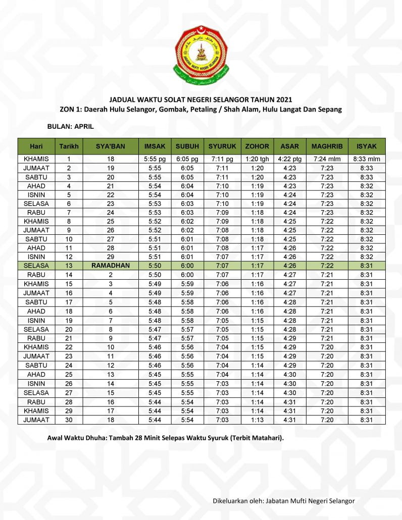 Waktu solat sg pelek