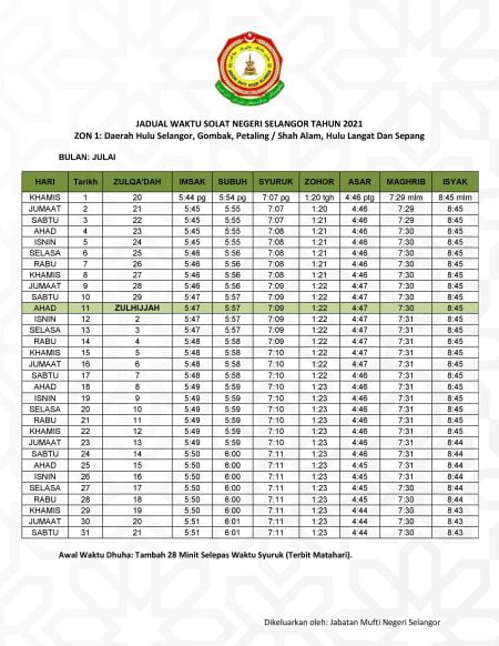 Jadual Waktu Solat Selangor 2018 : Jadwal sholat & imsak kabupaten way